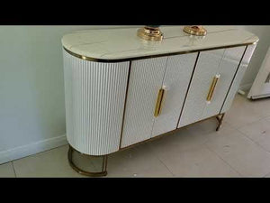 Modern Classy Elegant Buffet Cabinet in Bronze Storage Dining Room Buffet Cabinet with 4 shelves in White MDF and Bronze