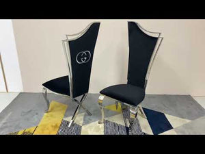 Modern Classy Black Velvet GG Style Dining Chairs with Silver Stainless Steel frame