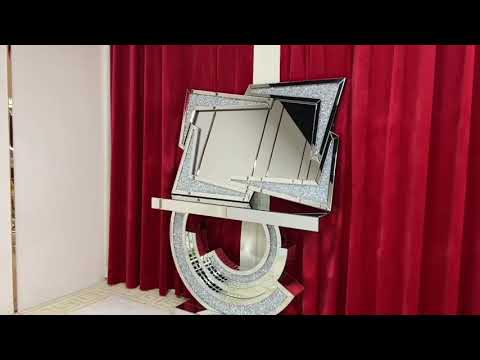 Eclipse Luxury and Stylish Glass Mirror Console Table and Mirror in Silver with Crushed Diamond Glass