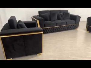 Luxury, Stylish and Comfortable Sofas / Couches in Black Velvet Material with Golden trims