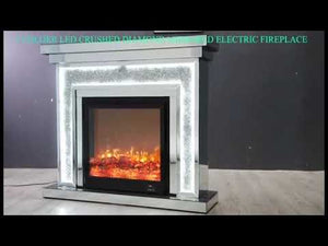Elegant Glass Mirrored Decorative Floating Crystal fireplace with diamond-crushed glass in Silver