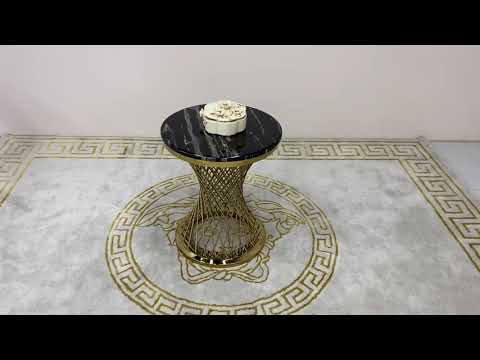 Modern Marble Top Side Table with Classic Stainless Steel Frame in Gold