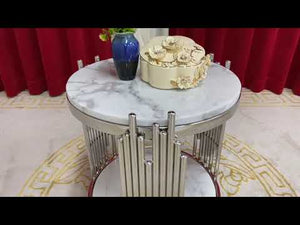 Elegant Marble Top End Table with Silver Stainless Steel Frame