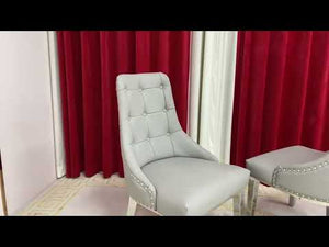 Versace Elegant and Classy Versace Marble Dining Table With Modern Grey Leather Dining Room Chairs with Silver Stainless Steel Frame