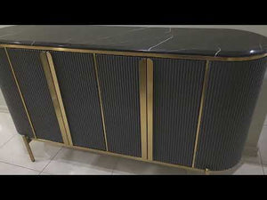 Modern Classy Buffet Cabinet in Bronze. The Dining Room Buffet Cabinet has Plenty of Storage with 4 shelves and is in Black MDF and Bronze Materials