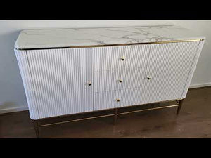 Modern Buffet Cabinet in Bronze Storage Dining Room Buffet Cabinet with 2 shelves and 3 Drawers in White MDF and Bronze