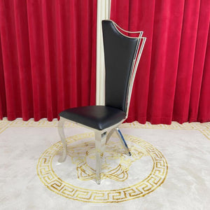 Classy Marble Dining Table With Black Leather Classy Style Dining Room Chairs in Silver Stainless Steel Frame