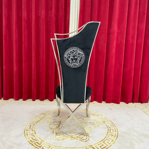 8 Seater Marble Dining Table With Silver Classy Black Velvet Stainless Steel Frame Chairs