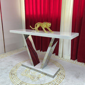 Marble Entry Console Table with silver Stainless Steel frame