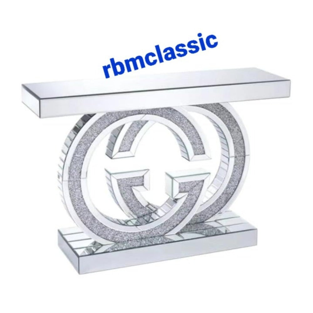 Silver GG Shaped Diamond Crushed Glass Hallway Console Table