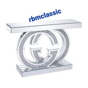 Silver GG Shaped Diamond Crushed Glass Hallway Console Table