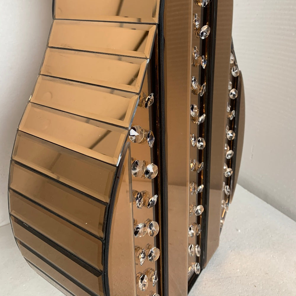 Elegant Rose Gold Glass Mirrored Decorative Vase with Crystal Bidss