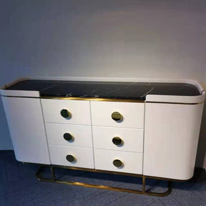 Buffet Cabinet in Bronze Storage Dining Room Buffet Cabinet with 2 shelves and 6 Drawers in Cream and Bronze frame
