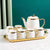 White Modern Ceramic Tea Pot, Tea Cups and Serving tray  with Golden Trim Edges