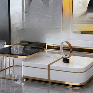 Classy Nested Marble Coffee Table with Bronze Stainless Steel