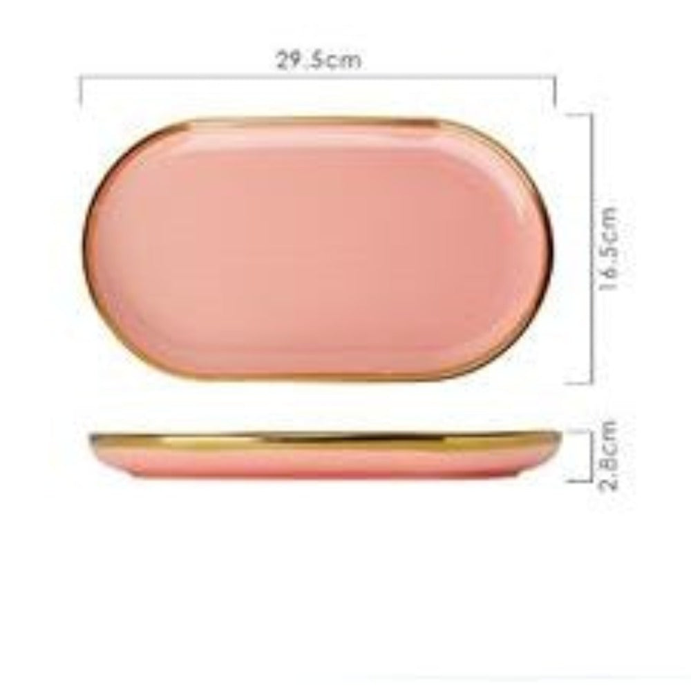 Modern, Classy and Elegant Ceramic dinner set with golden lining in pink plates