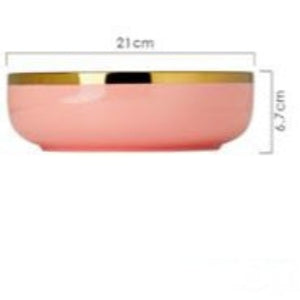 Luxury, Modern, Classy and Elegant Ceramic Dinner Set with Golden Trim Line in Pink Colour Serving Bowl