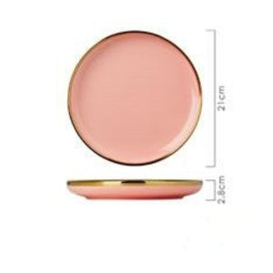 Luxury, Modern, Classy and Elegant Ceramic Dinner Set with Golden Trim Line in Pink Colour Serving Plate