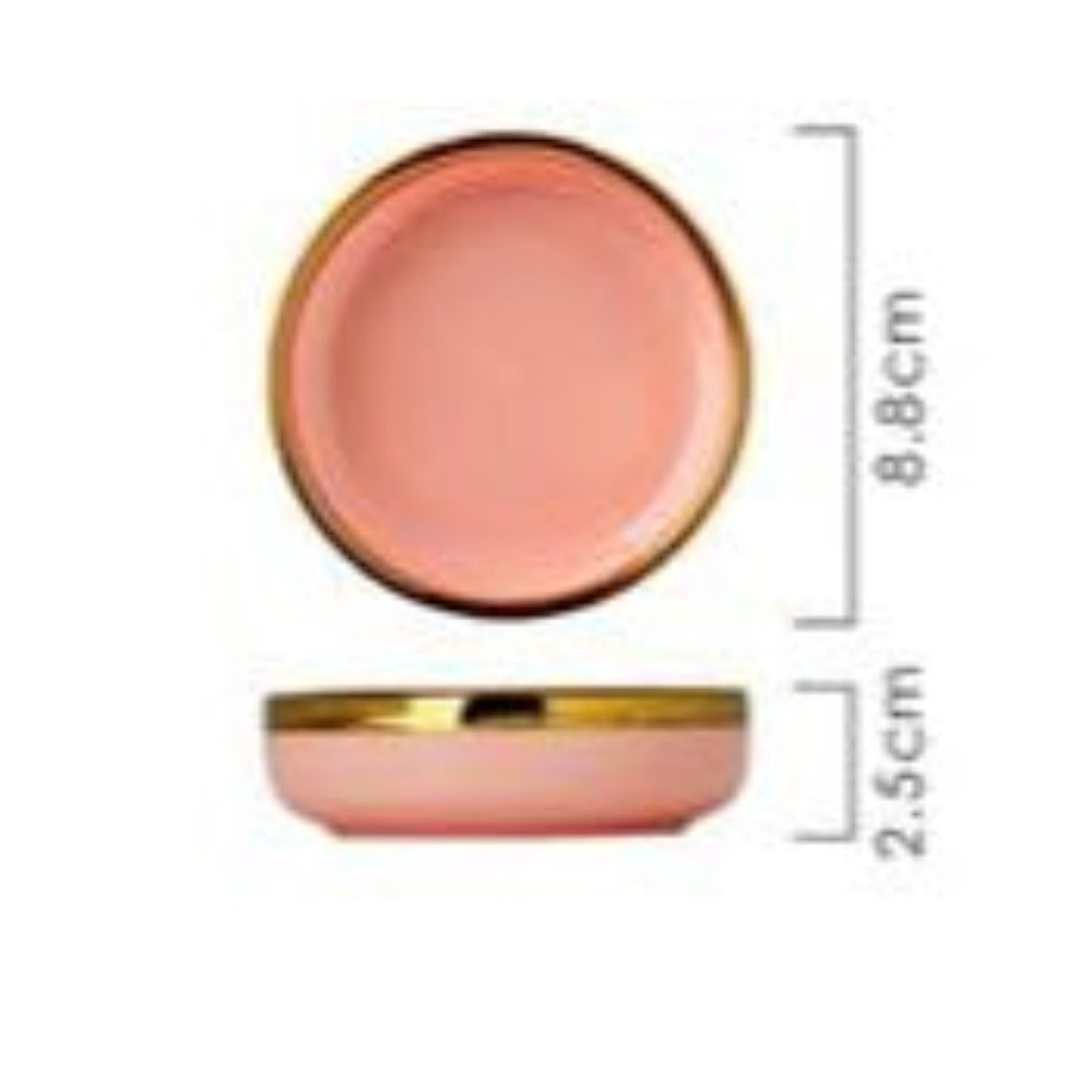 Luxury, Modern, Classy and Elegant Ceramic Dinner Set with Golden Trim Line in Pink Colour Serving Bowl