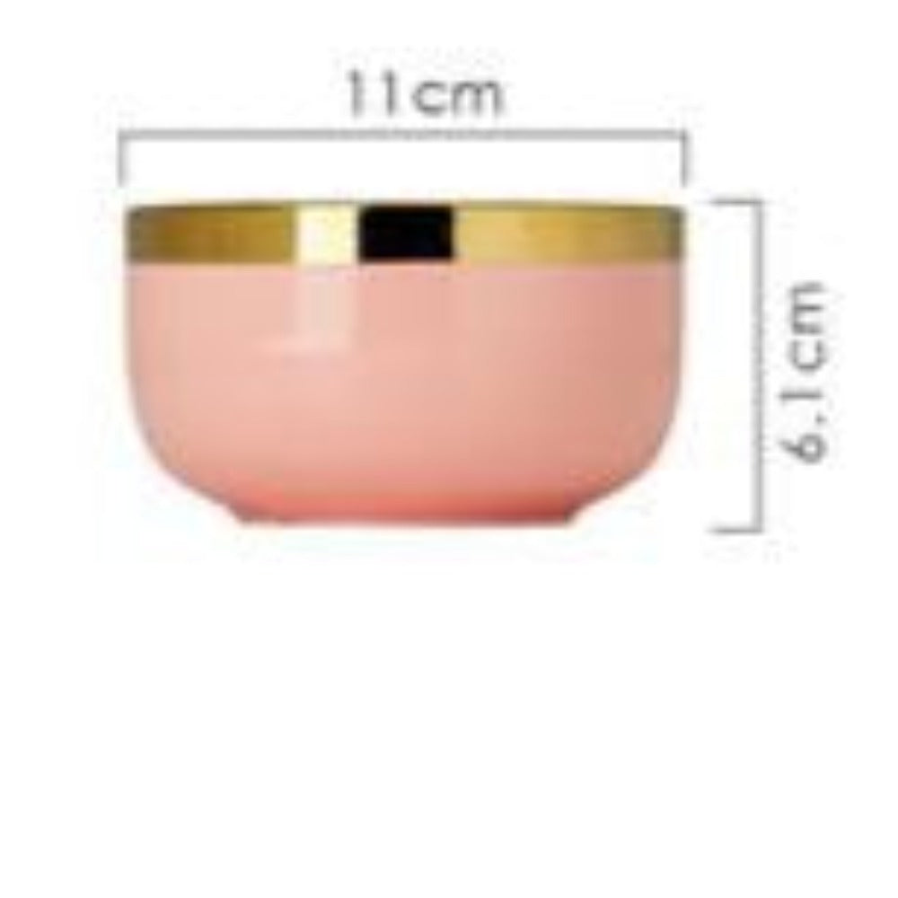 Luxury, Modern, Classy and Elegant Ceramic Dinner Set with Golden Trim Line in Pink Colour Serving Bowl