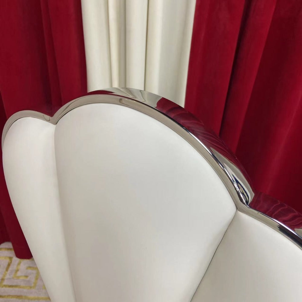Modern High Back Classic White Microfibre Leather with Silver Stainless Steel Frame