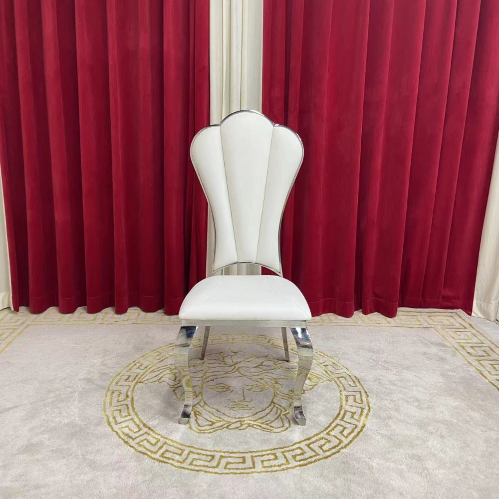 New Modern High Back Classic White Leather with Silver Stainless Steel Frame