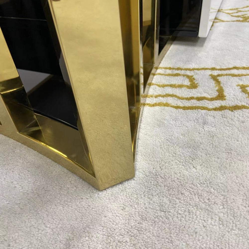 Classy and Elegant Modern-Designed Classic TV Stand with 2 Drawers in Gold Stainless Steel Frame