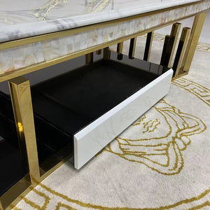 Elegant Modern-Designed Classic TV Stand with 2 Drawers in Gold Stainless Steel Frame