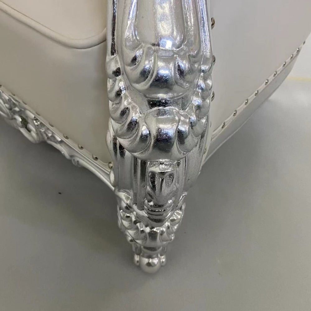 Luxury, Stylish and Comfortable Queen / King Royal Chair in White Microfibre Leather with Silver trims