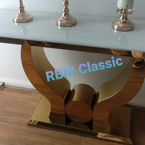 U-Shaped Beautiful and Stylish Modern Classy Marble Hallway Console Table with Gold Stainless Steel Frame